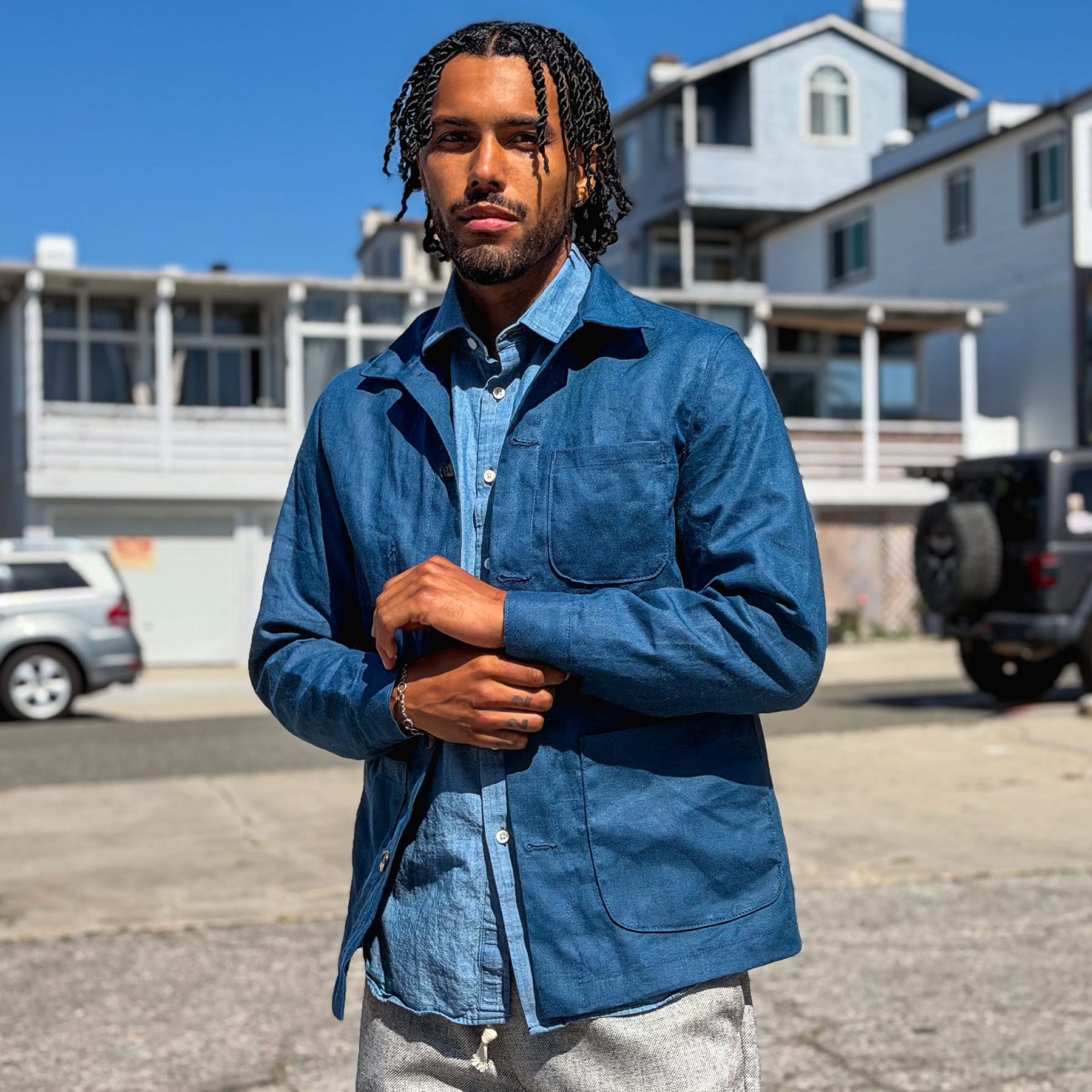 Doyle Jacket Marine Blue Albini Linen
