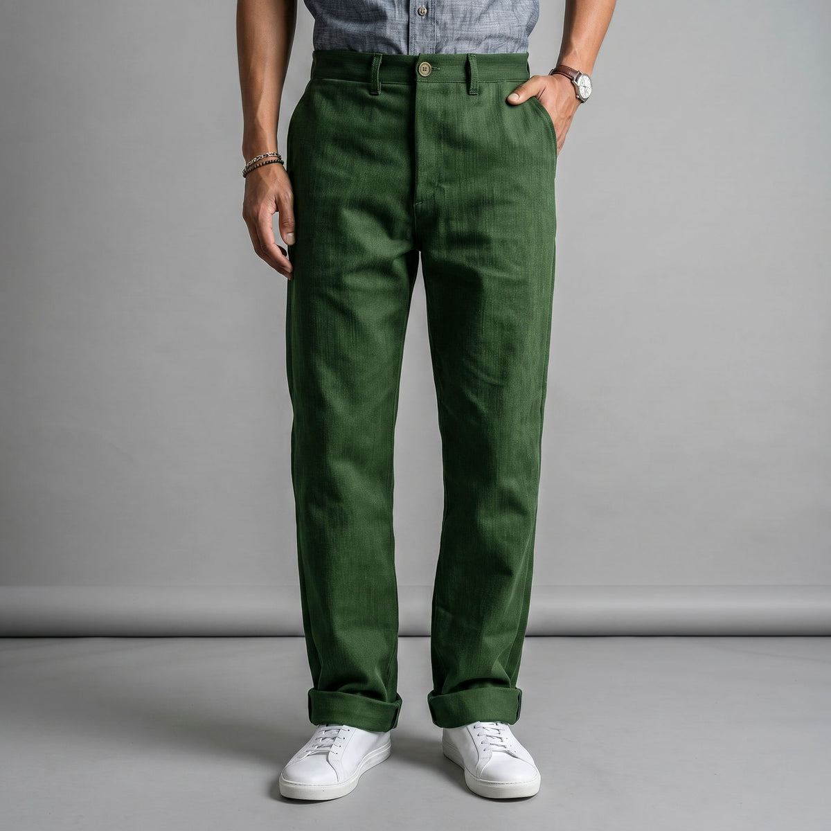 Fairfax Easy Fit Chinos Dyed Forest Twill Sz 36