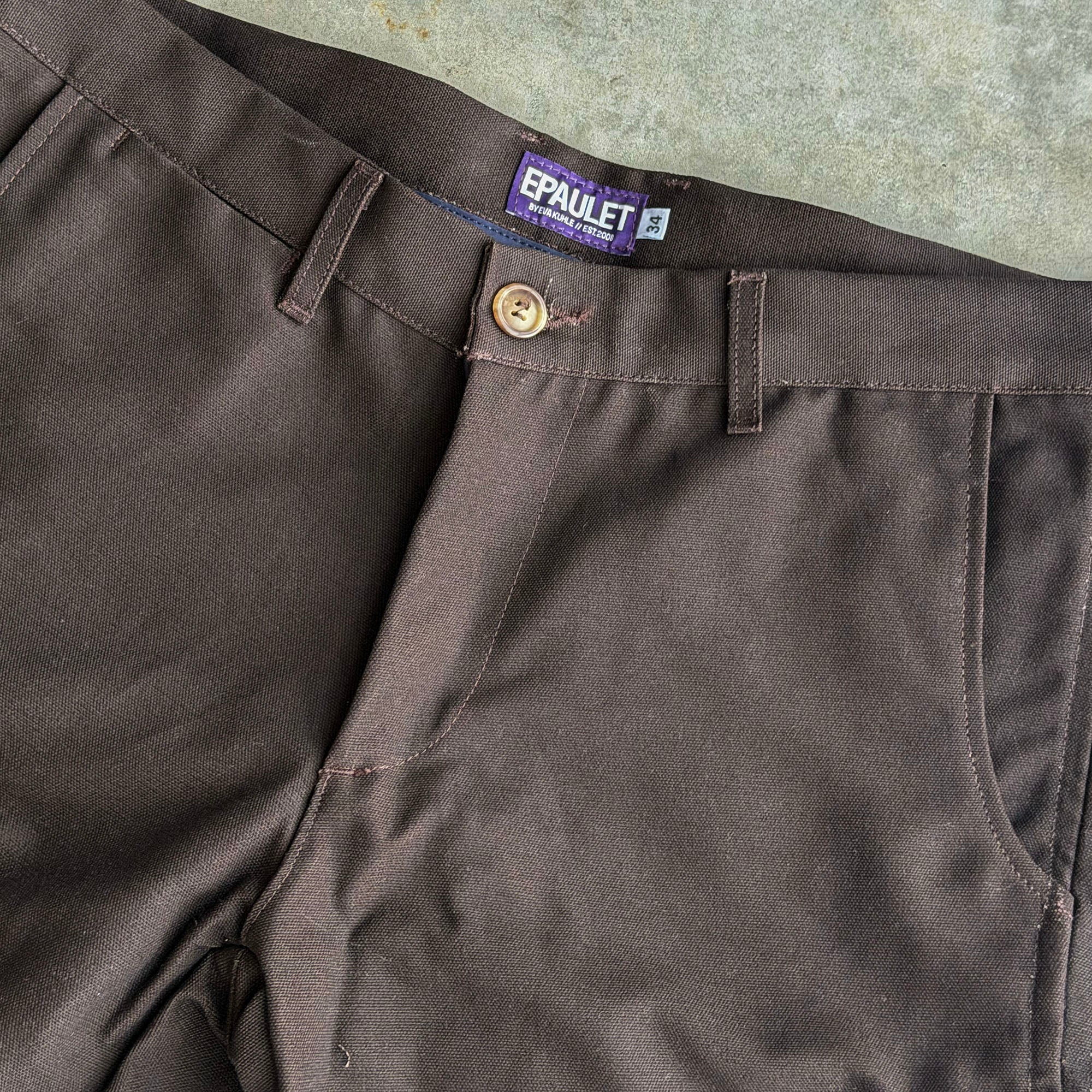 Sample: Rivet Chino in Chocolate 13oz Canvas Sz 34